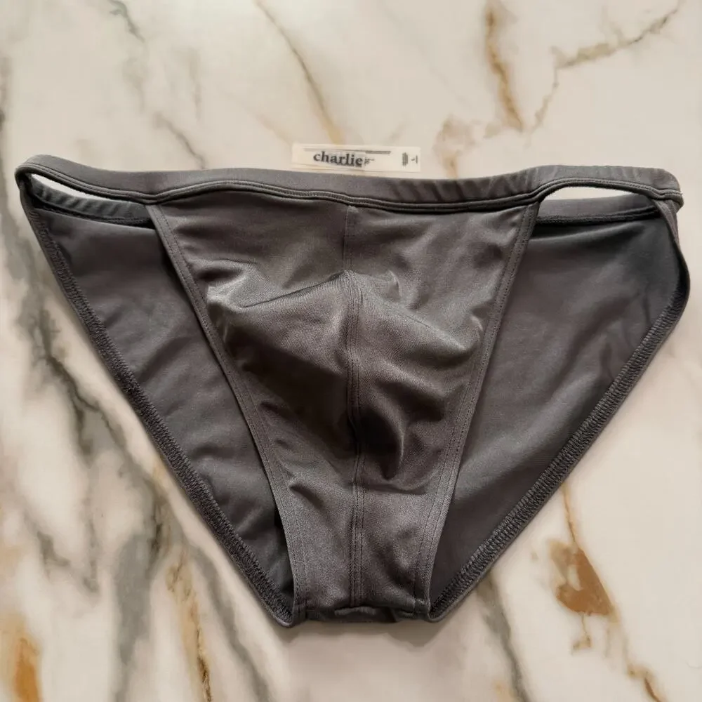Charlie By MZ Mens Signature Color Chrome Muscle Swim Brief Silver Gray Large